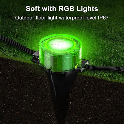 RGB Outdoor Ground Lights, 100Ft Color Changing Pathway Lights with Remote & App Control, Waterproof Walkway Lighting, Wired for Garden Yard Lawn Patio Best for Holiday Party