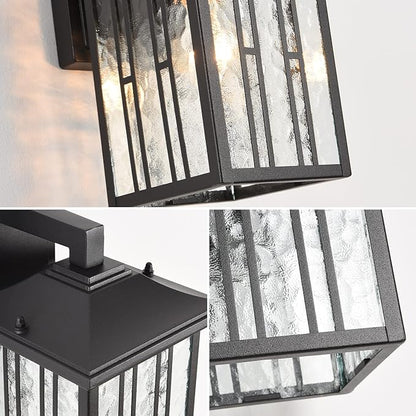 Outdoor Wall Light, Matte Black Porch Light Fixtures, Waterproof Outside Wall Lantern, Anti-Rust Exterior Wall Mount Sconce with Water Glass for House Garage Patio