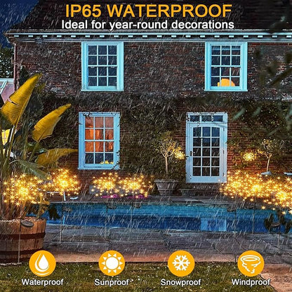 Redefun Solar Fireworks Lights 2 Pack 120 LEDs Solar Garden Outdoor Lights, 8 Modes Tall Sparkler Yard Light Waterproof Dandelion String Light for Outside Patio Pathway Decorations - Warm White