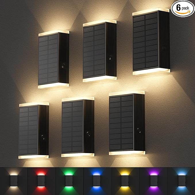 Solar Lights Outdoor,8 Lighting Modes Dusk to Dawn Lighting Wall Sconce IP67 Waterproof Up and Down Solar Wall Light Front Door Light for House, Garage, Porch,Doorway,Fence,Festival Decor (6 PACK)