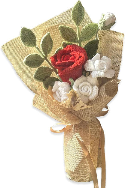 Red Rose Crochet Flowers Bouquet Handmade Knitted Artificial Flowers Home Decor