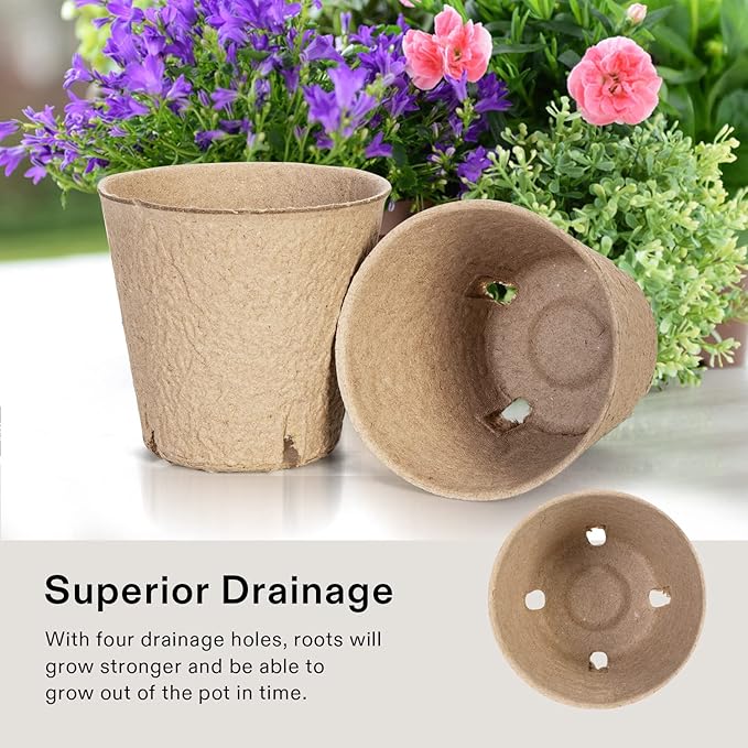 VIVOSUN Peat Pots, 120 Packs 3.15-Inch Seed Starting Pots with Drainage Holes, Round Nursery Pot, 20 Plant Labels for Flowers, Plants, Vegetables, 120Pcs