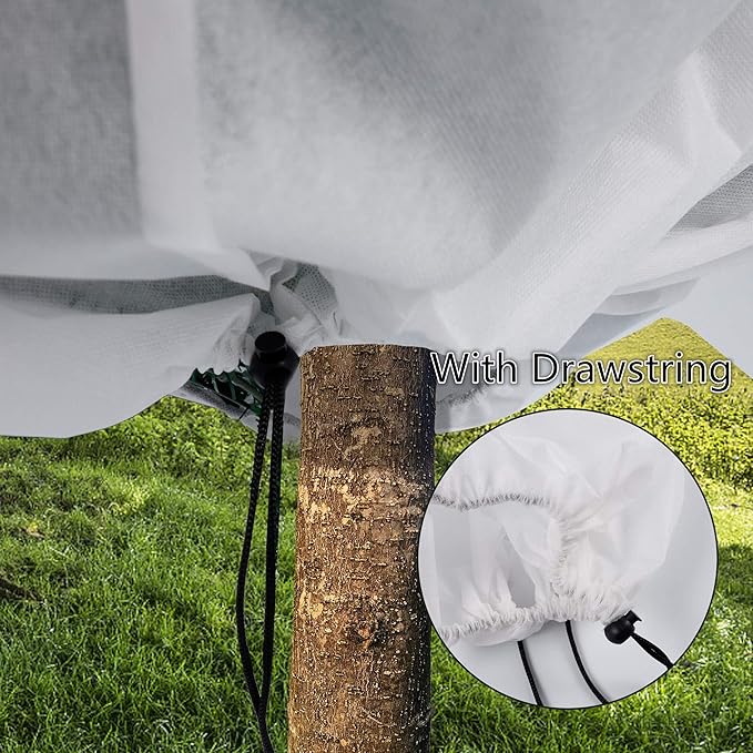 Plant Covers Freeze Protection - Shrub Cover, Winter Tree Cover with Drawstring for Season Extension & Frost Protection, White (1 Pack, 84x72 in)
