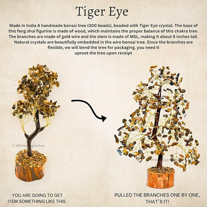 GEMSCITE Tiger Eye Crystal Tree with Golden Wire – Handcrafted Feng Shui Gemstone Bonsai for Energy & Protection