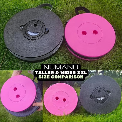 NUMANU 2025 Upgraded XXL Collapsible Stool with Cushion & Bag, 1000lbs Max Weight, 19.7" Heavy Duty Portable Retractable Telescoping Folding Seat Chair or Travel Footrest