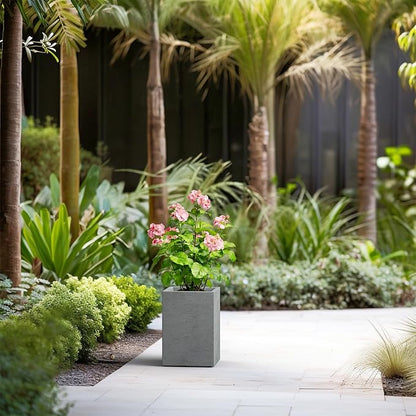 Kante 12.6" H Tall Rectangular Concrete Planters, Outdoor Indoor Lightweight Plant Pots with Drainage Hole and Rubber Plug, Modern Style for Home Garden Patio, Natural Concrete