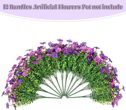 Artificial Fake Mums Flowers for Outdoor Fall Decor, 12 Bundles Faux Flowers Plants Silk Daisy for Planter Pot Colorful UV Resistant Look Real for Front Door Porch Patio Outside Yard(Light Purple)