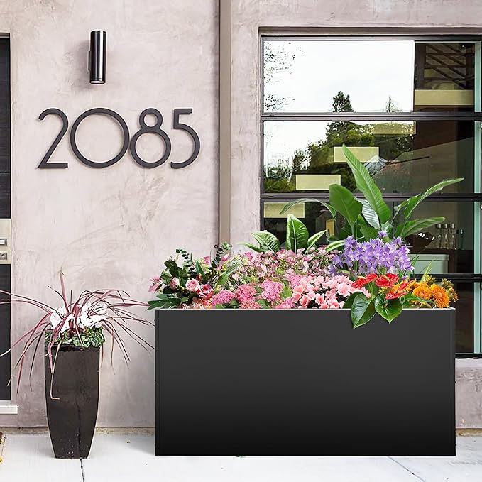 Metal Rectangular Planter Box, 38''L x16''Wx20''H Planter Boxes Outdoor Heavy Duty, Rectangular 3 Tier Adjustable Height Outdoor Galvanized Steel Plant Box, Garden Planter for Plants and Flowers