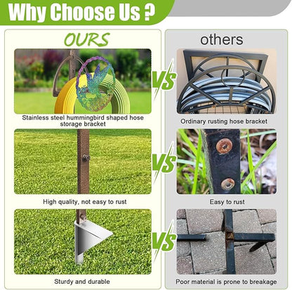 Garden Hose Holder Reel Retro Copper water hose holders for outside wall mountPlug-in multifunctional stainless steel hose storage rack Colorful hummingbird (Hummingbird)
