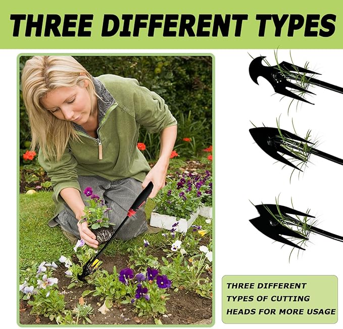 3 pcs Weed Puller Tool Garden Weed Pulling Tool, 2025 New Garden Weed Puller Tools Hand Weeder Tool with Rubber Handle, 4 Teethes Dual Purpose Manual Weeders Tool Weed Pulling Tool for Garden