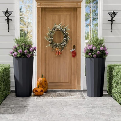 23.6" Tall Outdoor Planters Set of 2, Large Planters for Outdoor Plants for Porch Decor with Drainage Hole, Wide Stripe Design Porch Flower Pots for Indoor Pot Patio/Garden, Gray Blue