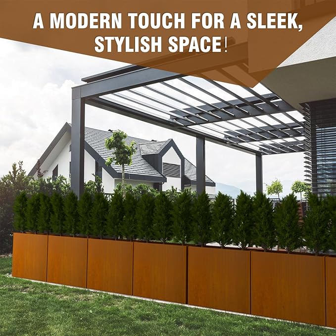 Modern Metal Planter Box 36" L x 9" W x 26" H – Rectangular Cor-Ten Steel Raised Garden Bed with Drainage Holes & Removable Shelf – Outdoor & Indoor Flower Planter for Patio, Yard & Porch