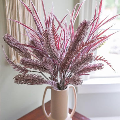 7 PCS Christmas Stems for Vases, 26 in Faux Stems Fake Plants Winter Stem Greenery Branches Fake Leaves Faux Foliage for DIY Craft Garland Home Kitchen Office Indoor Centerpiece Table Decor, Purple