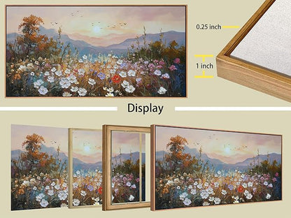 Framed Landscape Wall Art Canvas Painting Extra Large Wall Decor for Living Room, Nature Wildflower Picture Scenry Artwork Textured for Bedroom Dining Room Kitchen Home Office 58"x29"