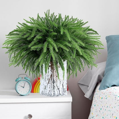 12 Bundles Artificial Plants Outdoor Faux Plants Boston Fern Summer Decor Fake Plants UV Resistant Plastic Greenery Shrubs Artificial Fake Flowers Outside Indoor for Spring Home Gardens