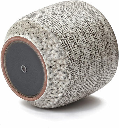 LuxenHome 15.5-Inch Dia Round Ceramic Planter Pot for Outdoor Plants, Gray Grid-Pattern Glazed Large Ceramic Plant Pot with Drainage Hole and Rubber Plug, Indoor Flower Pots for Home Garden Patio