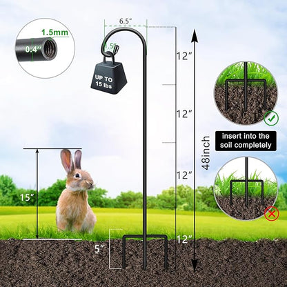 FEED GARDEN 48 Inch Small Shepherd Hooks for Outdoor, Garden Hook for Lanterns, Sheperd Hooks for Hanging Plants, Bird Feeders, Solar Lights, Mason Jars, Weddings Decor, 4 Pack