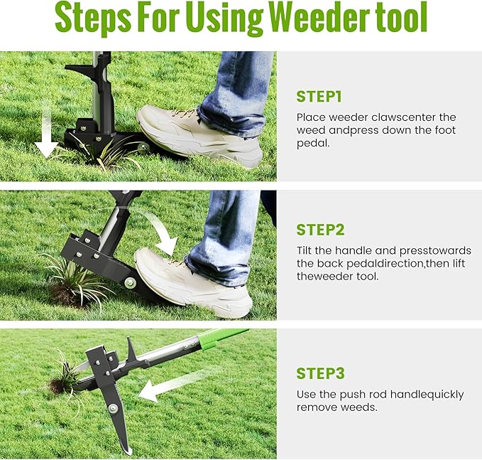 Weed Puller Tool - Dandelion Weed Puller Tool Stand Up Heavy Duty,Made with 40''Long Handle & Quick-Release Weed Ejector Mechanism & 4 Robustness Manganese Steel Claws,Hard to Break