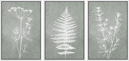 Ashbrook Framed Canvas Print Wall Art Set Green Forest Flower Plant Silhouette Nature Wilderness Illustrations Modern Art Rustic Chic Colorful for Living Room, Bedroom, Office - 24"x36"x3 White