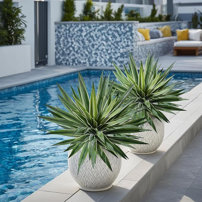 Artificial Agave Plant Fake Agave Planters for Indoor Outdoor Faux Agave Plants Real Touch Realistic Greenery for Home Living Room Office Bathroom Garden Front Porch Patio Decor (16inch-2 Pcs White)