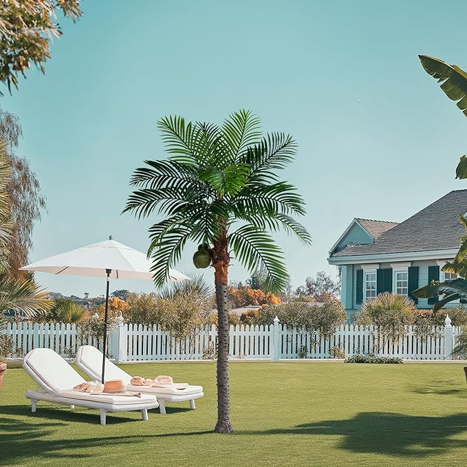 Artificial Phoenix Palm Tree 7.2ft Tall - Fake Large Tropical Tree with Adjustable Leaves, Realistic Faux Sago Palm for Indoor Outdoor Decor, Patio, Poolside, Yard, Living Room, Office