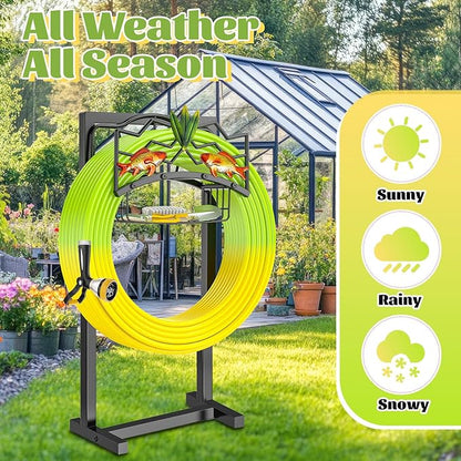 Garden Hose Holder, Heavy Duty Metal Water Hose Holders Stand with 4 Spikes, Freestanding Outdoor Water Pipe Storage Rack Hanger 150ft for Outside Yard Lawn Decor