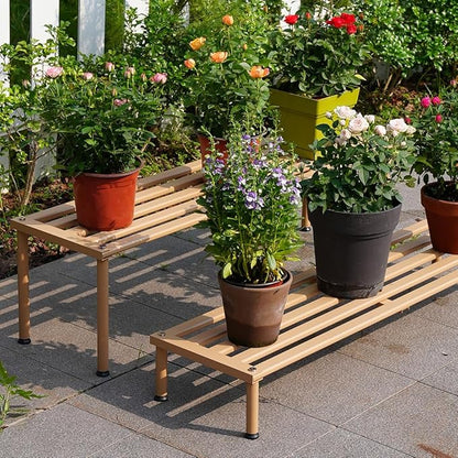 Metal Plant Stand, Rust-proof Aluminum Display Rack, Plants Display Stands Decoration Racks for Living Room Garden Balcony Patio (Wood Color, 42.5Inch Low Leg)