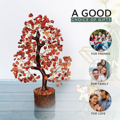 NARIBABU Carnelian Crystal Tree – 10-12 Inch Gemstone Tree with Golden Wire & Wooden Base – Healing Crystals Decor, Spiritual Gift, Gifts for Her, Birthday Gift for Women, Positive Energy Trees