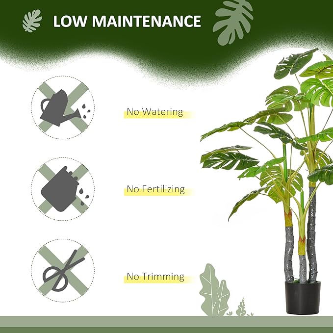 HOMCOM 4FT Artificial Monstera Tree, Faux Decorative Plant in Nursery Pot for Indoor or Décor