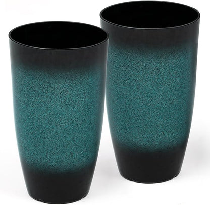 24" Tall Planters Set of 2, High-Density PP Ceramic-Look Outdoor Pots for Plants, Versatile Indoor/Outdoor Flower Pots w/Drainage Hole for Patio Garden Porch & Living Room Decor, Ideal Gift