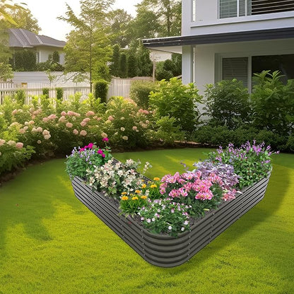 A ANLEOLIFE Heart-Shaped Galvanized Raised Garden Beds Outdoor,81x81x18in Large Metal Planter Box for Planting Vegetables Flowers Herb, Anti-Rust & Easy-Setup, Quartz Grey