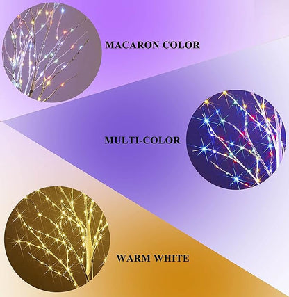 Hairui Lighted Birch Tree with 200L Multi Color and Warm White Fairy Lights 8 Functions 4FT, White Twig Tree with Lights for Indoor Outdoor Home Party Christmas Easter Decoration