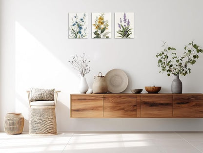 TutuBeer 3 Pcs Botanical Wall Art Floral Picture Neutral Floral Pictures Minimalist Prints Modern Beige Wildflower Wall Art for Living Room Bedroom Dining Room Office Each Panel 12x16 Inch