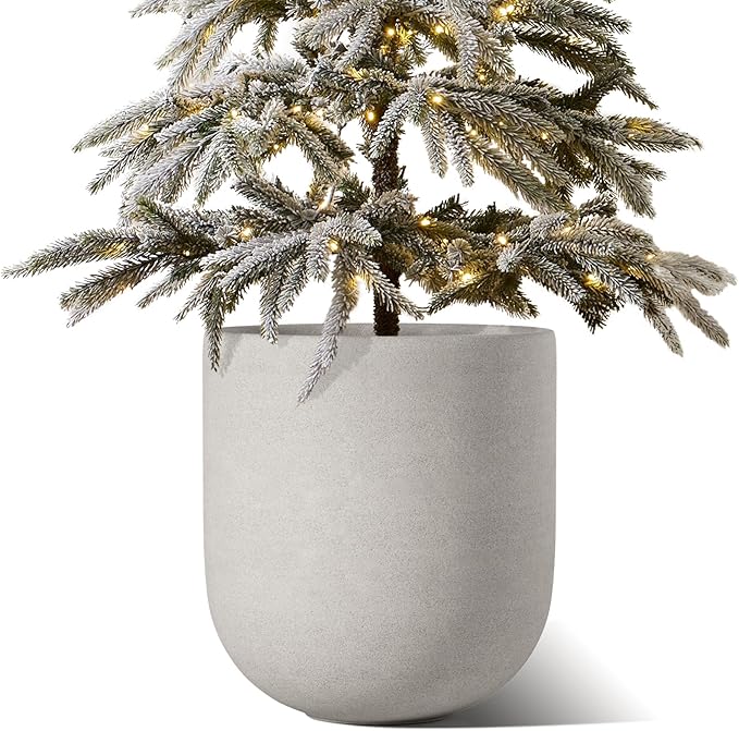 LE TAUCI 12 Inch Pots for Plants, Ceramic Large Planters for Indoor Plants, Indoor Plant Pots for Home Garden Patio Office, Planter Pots with Drainage Hole and Rubber Plug, Neutral Gray