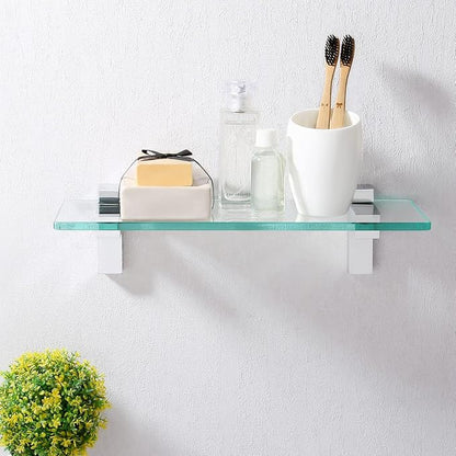 KES Bathroom Shelf Tempered Glass Shelf, 20 Inch Rectangular Glass 8mm-Thick Extended Wall Mount Polished Chrome, BGS3201