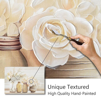 Farmhouse Floral Wall Art for bathroom, Flower Rustic Wood Board Canvas Wall decor Art hand paint Paintings Country Flower Pictures Posters Prints Artwork for living room Bedroom kitchen, 16L X 12W