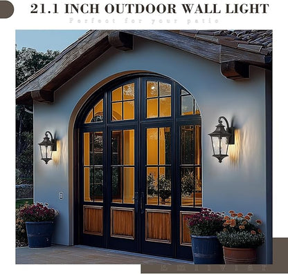 Emliviar Outside Wall Sconce Light Fixture, 21.1 Inch Rustic Wall Lantern with Water Ripple Glass, Outdoor Patio Light in Oil Rubbed Bronze Finish for Entryway, XE292B-M ORB SW