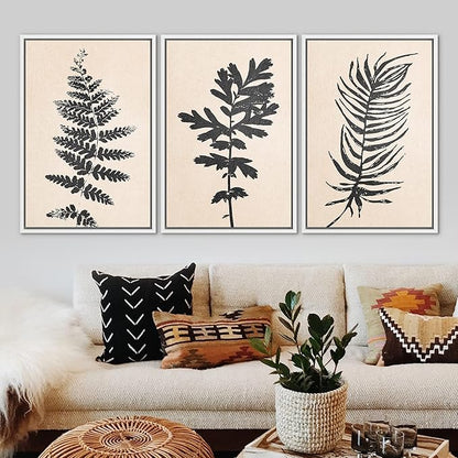 Ashbrook Framed Canvas Print Wall Art Set Black Grunge Forest Plant Silhouette Nature Wilderness Illustrations Modern Art Rustic Chic Colorful for Living Room, Bedroom, Office - 16"x24"x3 White