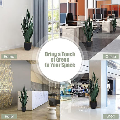 Goplus Fake Snake Plant, 36" Tall Artificial Potted Floor Plant, Large Faux Sansevieria Plant with 6'' Pot and 20pcs Leaves for Living Room House Modern Office Indoor Decor