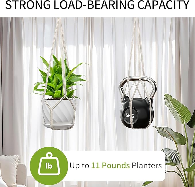3 Pack Macrame Plant Hanger, Fits 4-13 Inch Pots, Boho Hanging Plant Holder for Indoor Outdoor, 35 Inch, White