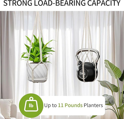 2 Pack Macrame Plant Hanger, Fits 4-13 Inch Pots, Boho Hanging Plant Holder for Indoor Outdoor, 35 Inch, White
