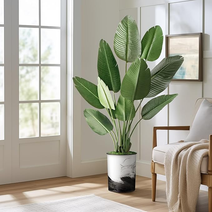 Artificial Tree in Contemporary Planter, Fake Bird of Paradise Silk Tree for Indoor and Outdoor Home Decoration - 58" Overall Tall (Plant Pot Plus Tree)
