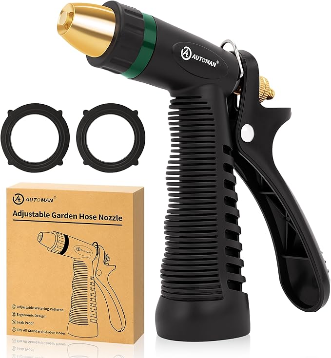 AUTOMAN Garden Hose Nozzle Sprayer, Heavy Duty Water Hose Nozzle, High Pressure Spray Nozzles, Adjustable Nozzle for hose Outddor, Washing Car, Cleaning Ground, Watering Plants