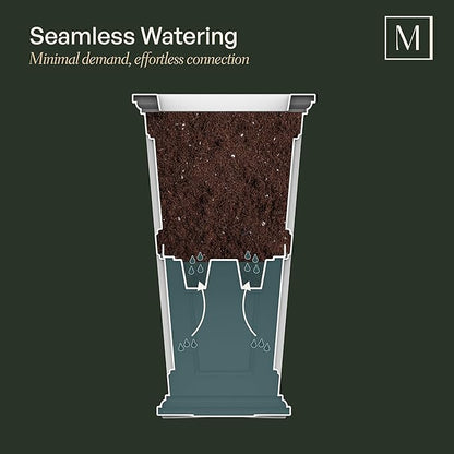 Mayne Wyndham 24-Inch Tall Planter – Self-Watering, Weather-Resistant Planter for Flowers – Durable Indoor/Outdoor Design for Patio, Porch, or Entryway