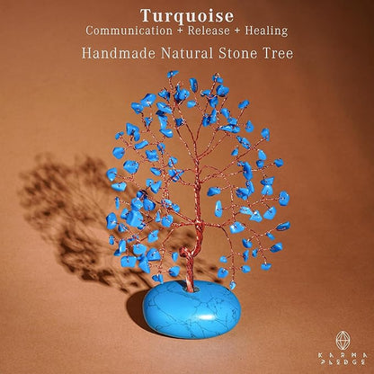 KARMAPLEDGE Crystal Tree of Life Home and Office Feng Shui Decor, Turquoise Healing Crystal Handmade Bonsai Tree for Positive Energy, Good Luck, Money, Christmas Decor, Birthday Gifts for Women, Mom