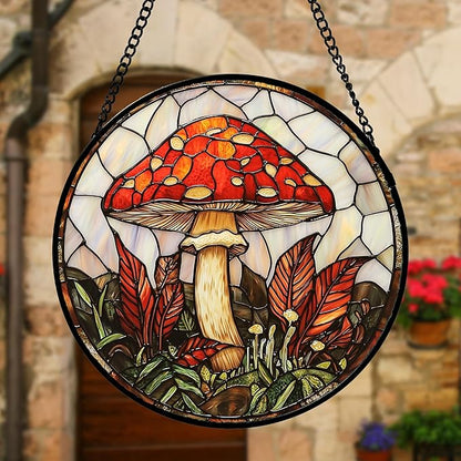 Stained Glass Window Hanging, Big Red Mushroom Suncatcher for Doors Home Sun Catchers Decoration and Christmas, Mother's Day Birthday Gifts for Women, Men, and Mom 6.3 in