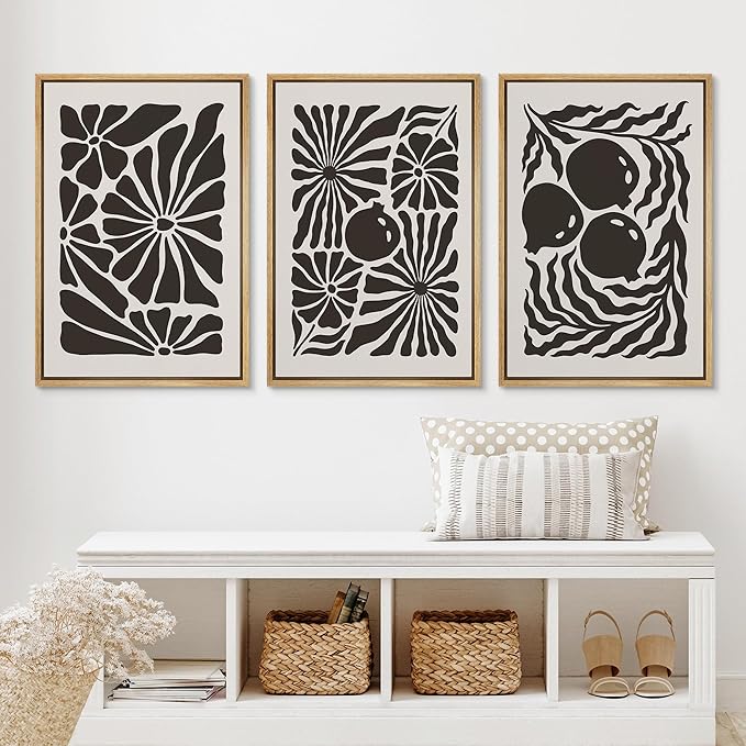 Ashbrook Framed Canvas Print Wall Art Set Mid-Century Modern Flowers & Fruit Nature Wilderness Illustrations Modern Art Floral Botanical Minimal Calm/Relax/Cozy for Bedroom - 16"x24"x3 NATURAL