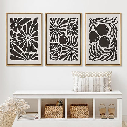 Ashbrook Framed Canvas Print Wall Art Set Mid-Century Modern Flowers & Fruit Nature Wilderness Illustrations Modern Art Floral Botanical Minimal Calm/Relax/Cozy for Bedroom - 16"x24"x3 NATURAL