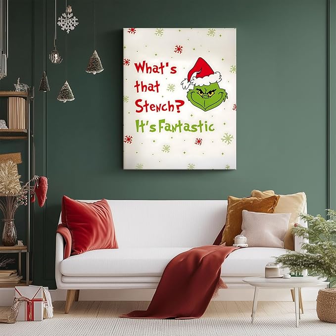 Funny Christmas Canvas Wall Art Decor - “What's That Stench? It's Fantastic” Holiday Decor - 16x20 inch Humorous Christmas Decoration for Living Room or Office - Premium Quality Canvas Print