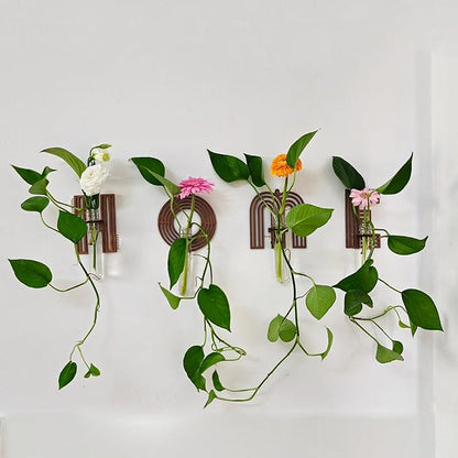 Wood Letter Wall Planter Terrariums Propagation Station with Test Tube Clear Flower Vase for Hydroponics Custom Vertical Garden Walnut DIY Home Decor Hanging Plant Holder Alphabet